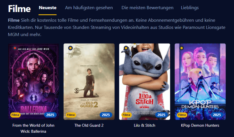 Screenshot der Kinokiste-Benutzeroberflaeche im Retro-Stil mit gruenem Text auf dunklem Hintergrund